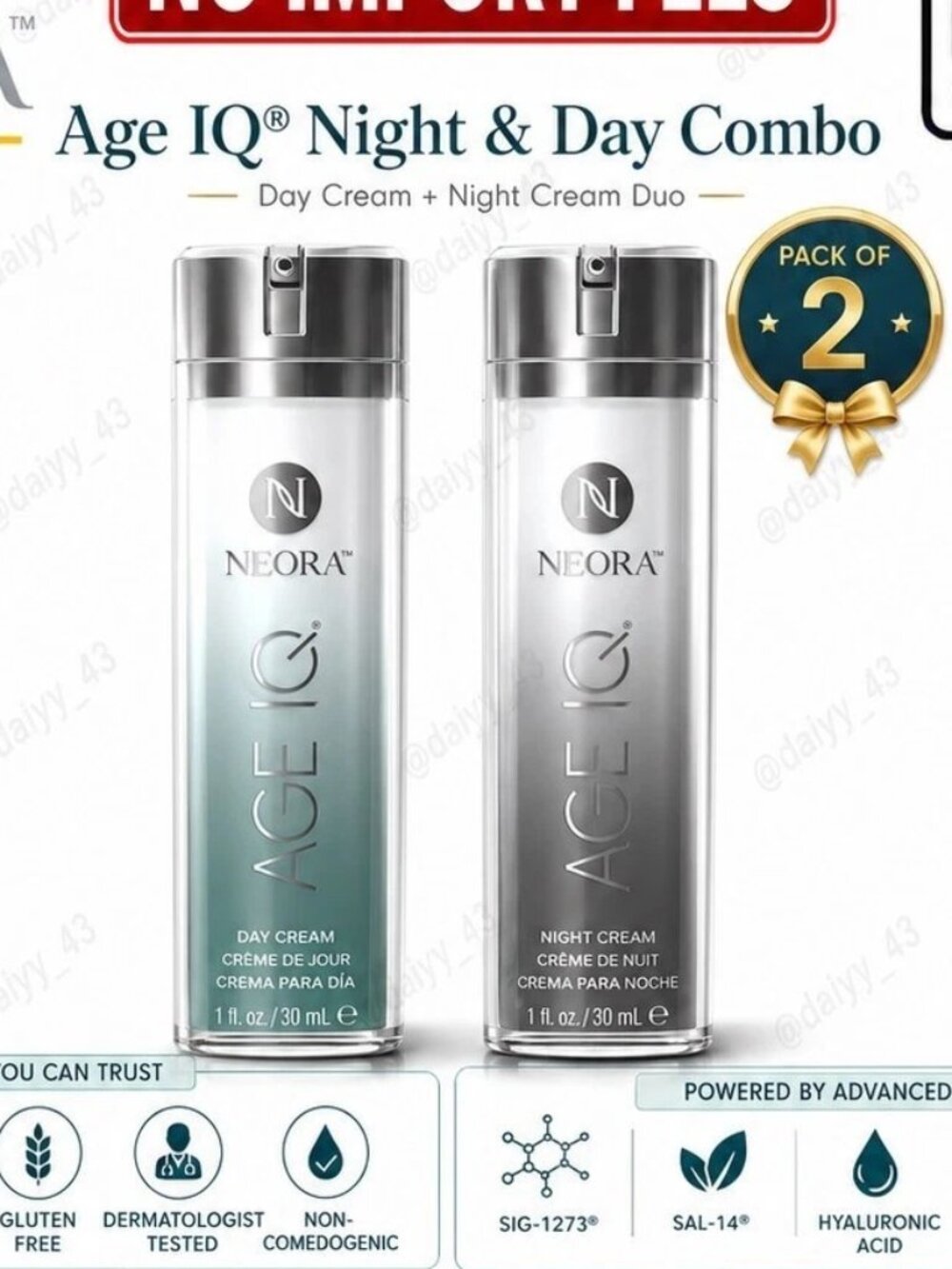 Neora Age IQ Day & Night Creams Full Size 1 oz Each – Factory Sealed – Exp. 2028